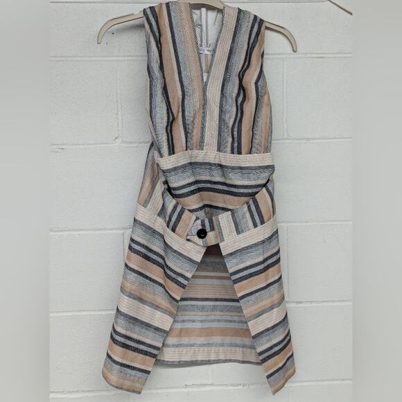 RTR sz2 Rosetta Getty Apron Wrap Halter Top Tan Black Jacquard Stripe Sleeveless - Picture 2 of 10